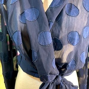 Selfie navy blue wrap blouse with tie waist